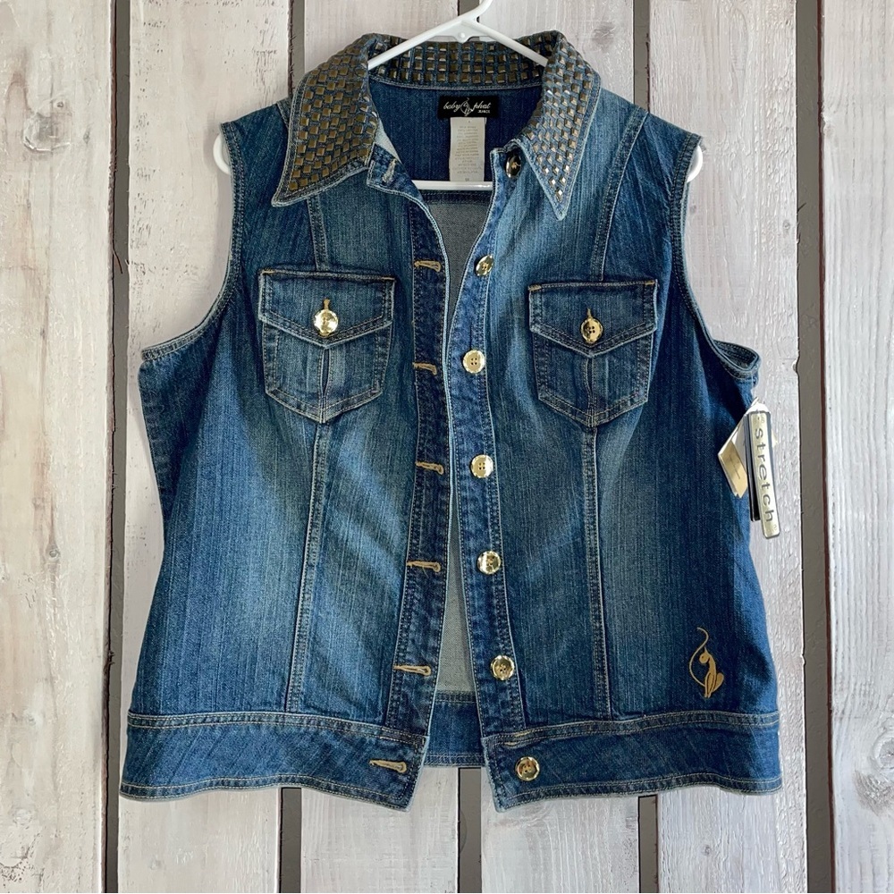 VINTAGE Baby Phat Blue Denim Vest with Gold Accents
